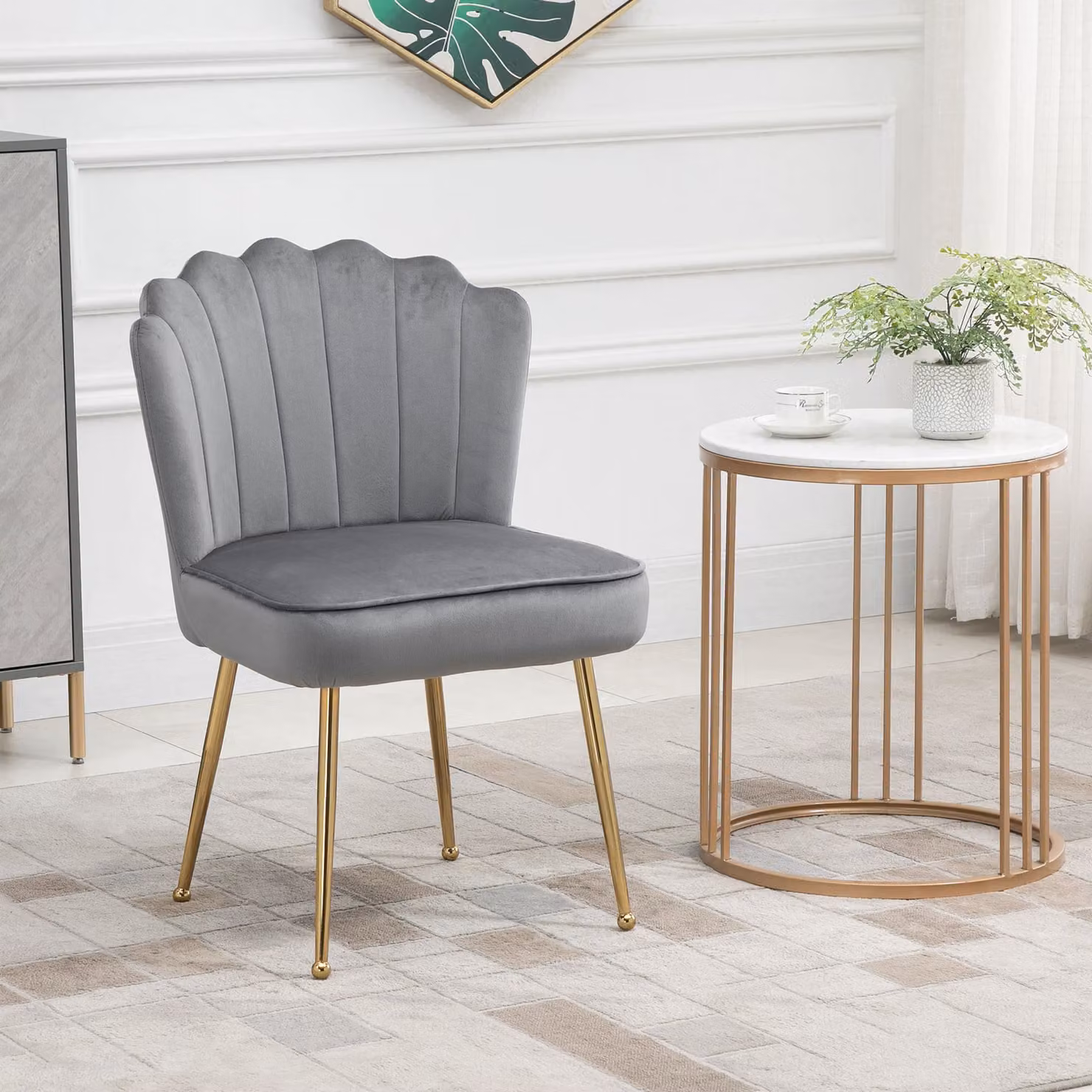 HOMCOM Grey Velvet Accent Chair with Gold Metal Legs – 2