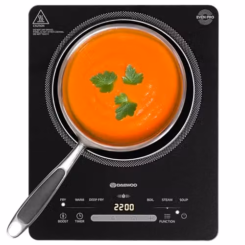 Daewoo 2200W Single Induction Hob in Black with Digital Display, Timer and Auto Shut-off