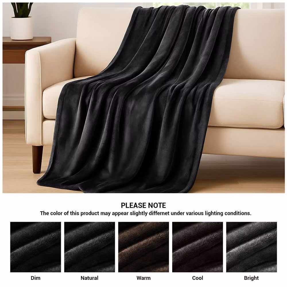 Pamposh Reversible Double Face Flannel Fleece Throw Blanket in Black – 9