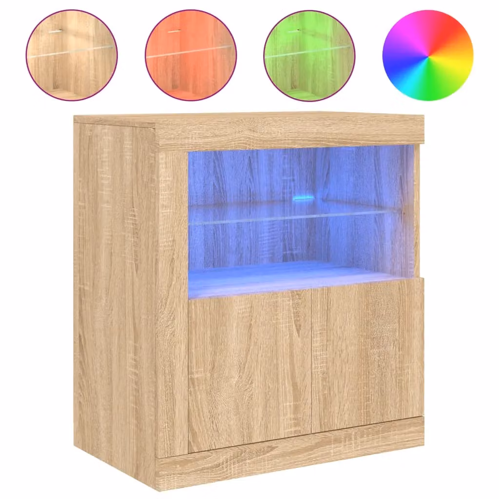 Berkfield Home Modern Sonoma Oak Sideboard with Integrated LED Lights in Brown, W: 60.5 cm, D: 37 cm, H: 67 cm – 2