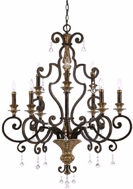 Netlighting Marquette 9 Light Crystal and Metal Chandelier in Antique Bronze and Brown with E14 Base