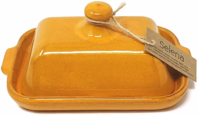 Verano Spanish Ceramics Selena Glazed Hand Dipped Ceramic Butter Dish - Orange