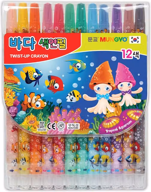 Mungyo Multicolour Wax Twist-Up Crayons for Children, Pack of 12