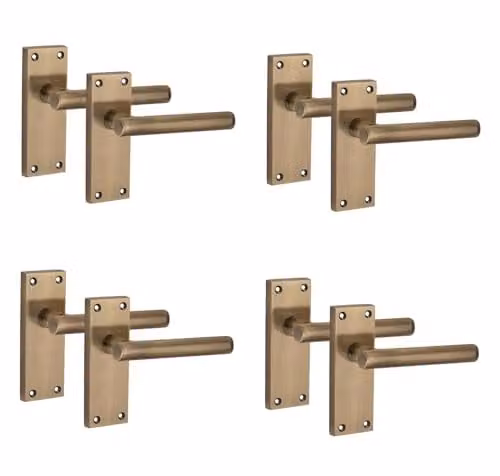 Golden Grace Victorian Long Backplate Interior Door Handle Set in Antique Brass, 4 Pairs – 1