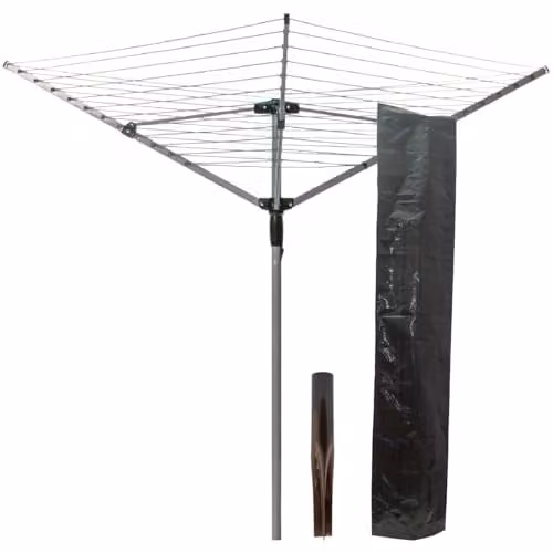 mysmartbuy 4 Arm Outdoor Rotary Clothes Dryer with Ground Spike and Woven Cover, H180 x W125 cm Diameter