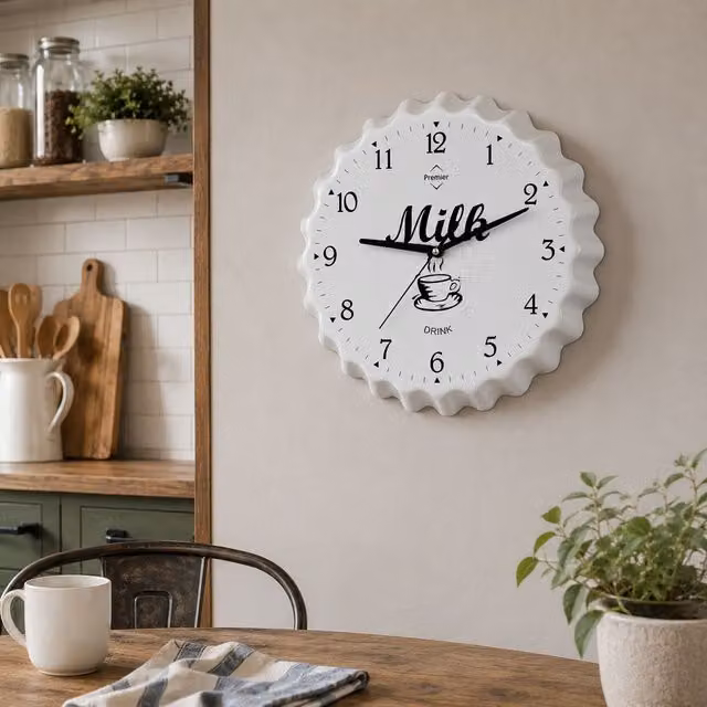 Orsina Maison by Premier Retro Milk Bottle Cap Analog Wall Clock in White and Black – 2