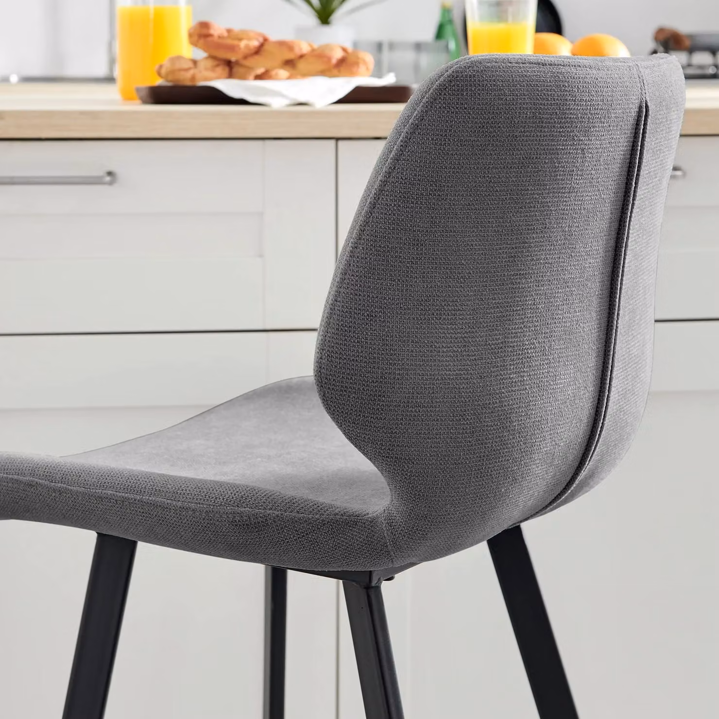 FurnitureboxUK Nyla Set of 2 Modern Upholstered Fabric Counter Stools in Grey with Black Metal Legs – 3