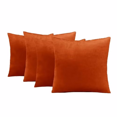 OHS Set of 4 Matte Velvet Square Cushions in Orange, W/D/H: 45 x 45 x 45 cm – 4