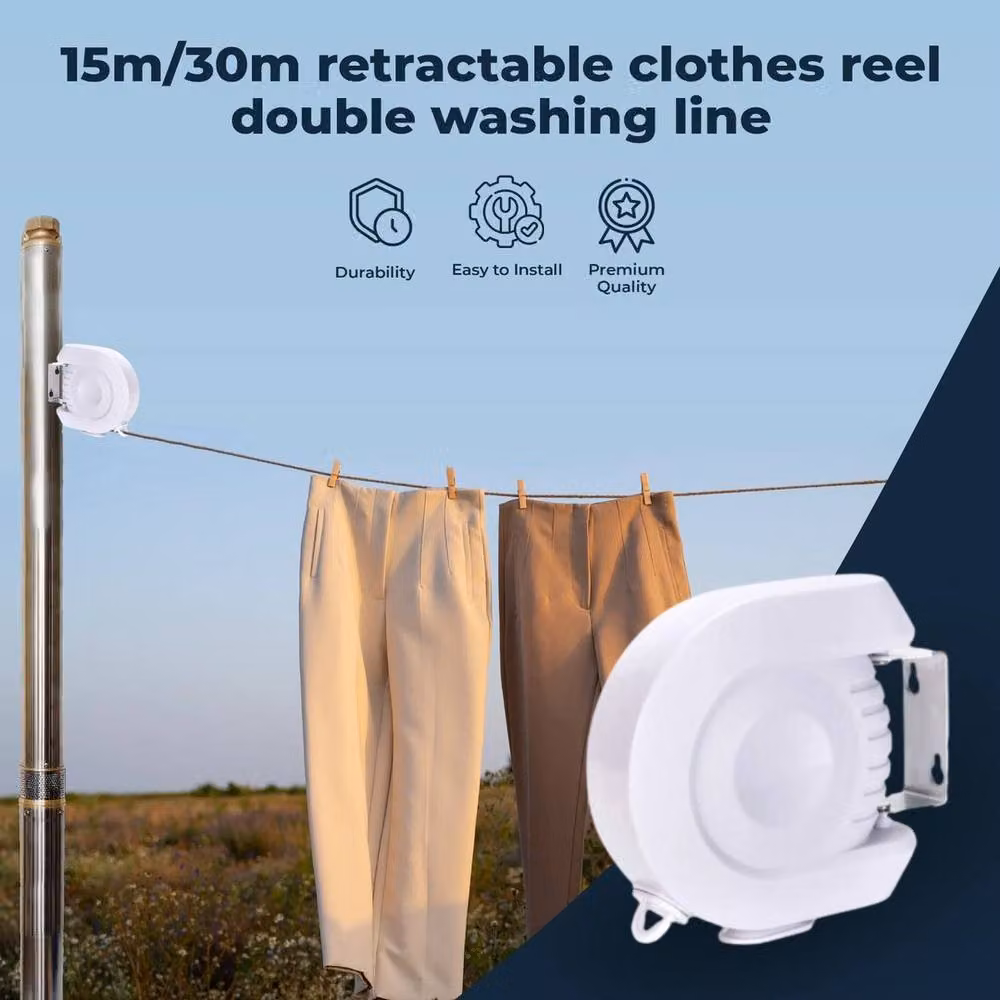 SPETLEK Retractable Double Washing Line, 30m, White – 2