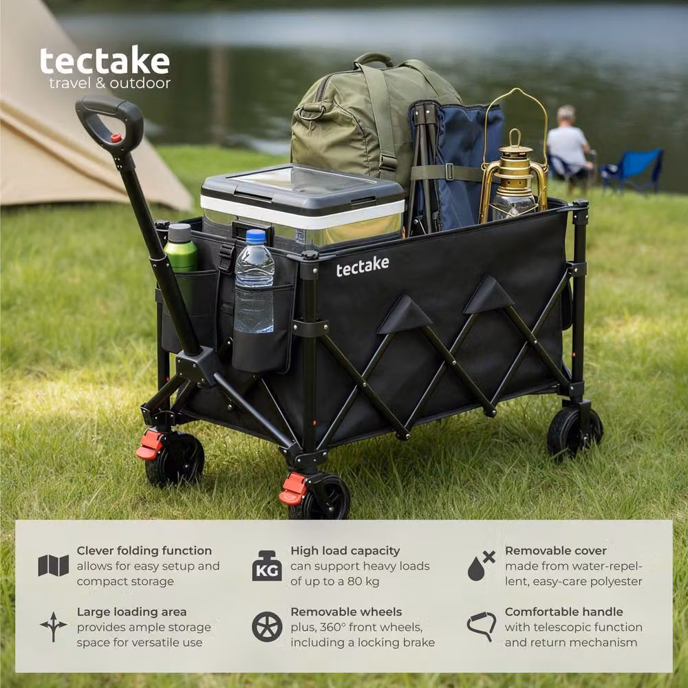 tectake RollRider Folding Trolley with Telescopic Handle and Front Swivel Wheels in Black – 2