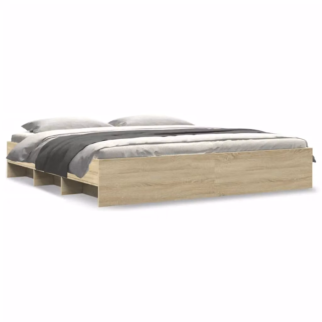 Berkfield Home Sonoma Oak Bed Frame in Brown, W/D/H: 200 x 200 cm – 2