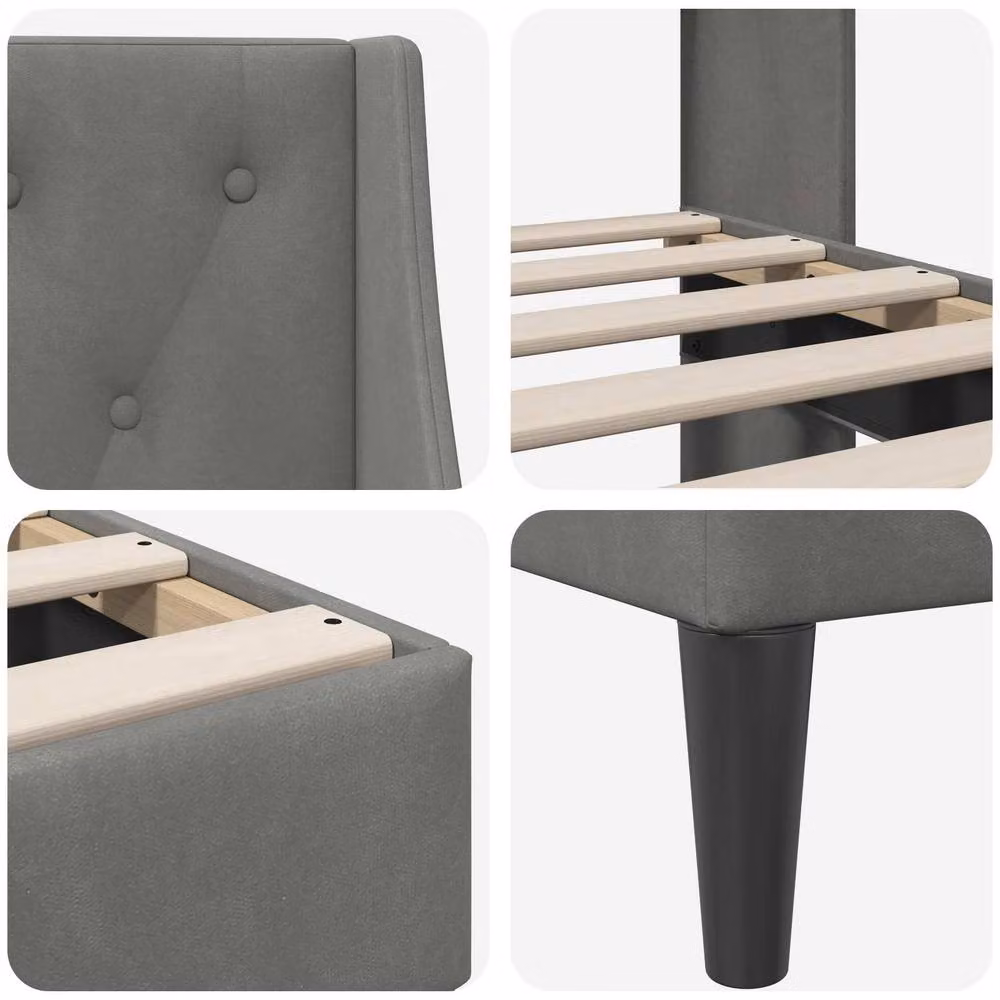Berkfield Home Velvet Bed Frame with Headboard in Grey, W: 180 cm, D: 200 cm, H: 96 cm – 3