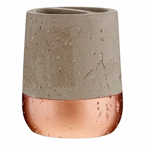 Orsina Neptune Freestanding Toothbrush Holder with Tumbler in Grey Stone and Metal, W/D/H: 9 x 9 x 10 cm – 1