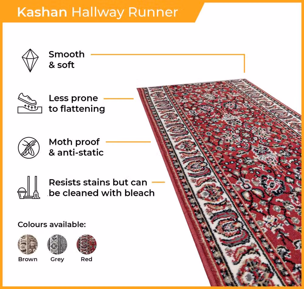 runrug Kashdan Hallway Carpet Runner Rug in Brown, W/D/H: 60 x 420 cm – 3