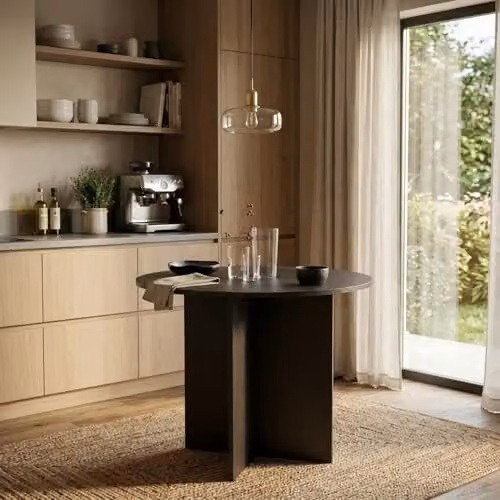 Bimossa 4-Seater Round Scandinavian Dining Table in Black Wood Finish – 3