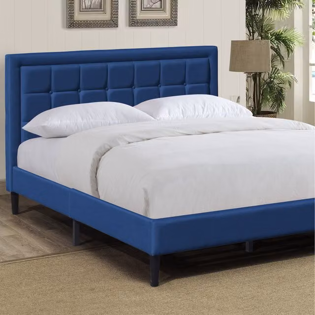 Comfy Living Upholstered Minimalist Fabric Bed Frame in Grey and Blue, W/D/H: 180 x 200 cm