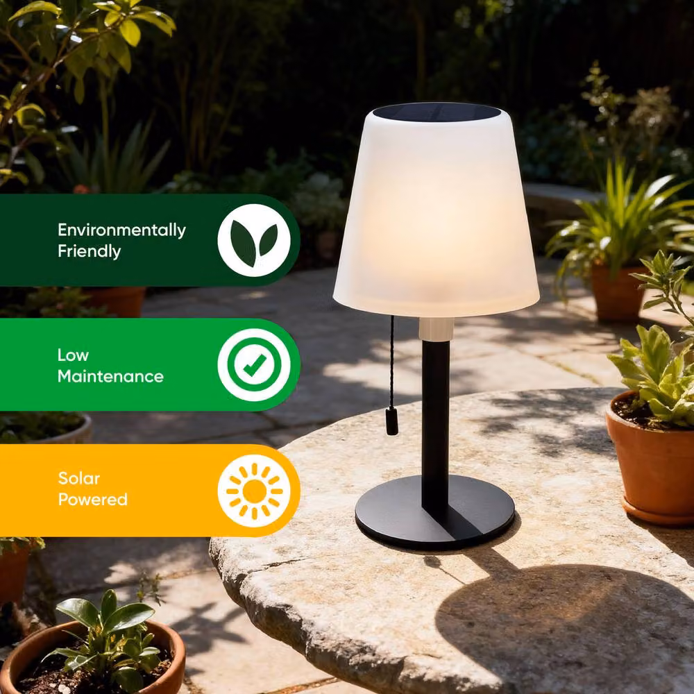 Gardenwize Solar Table Lamp, Warm White LED Outdoor Lantern with Pull Chain Switch and USB Charging, Black – 5