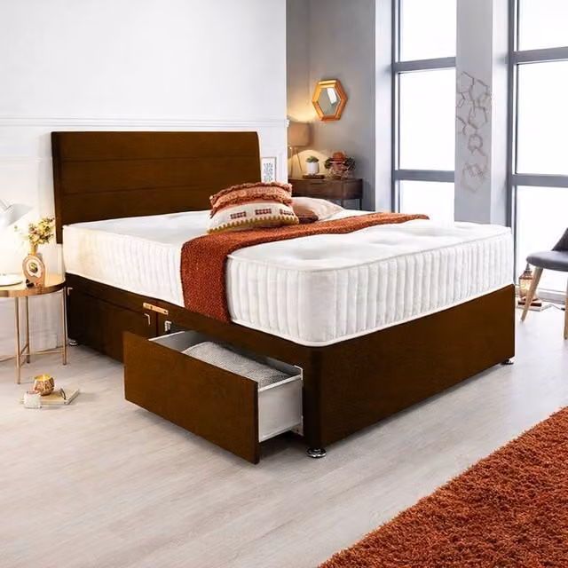 Paradise Beds Ltd Orthopaedic Divan Bed Set with Memory Foam Hybrid Spring Mattress, Brown, W/D/H: 180 x 200 cm