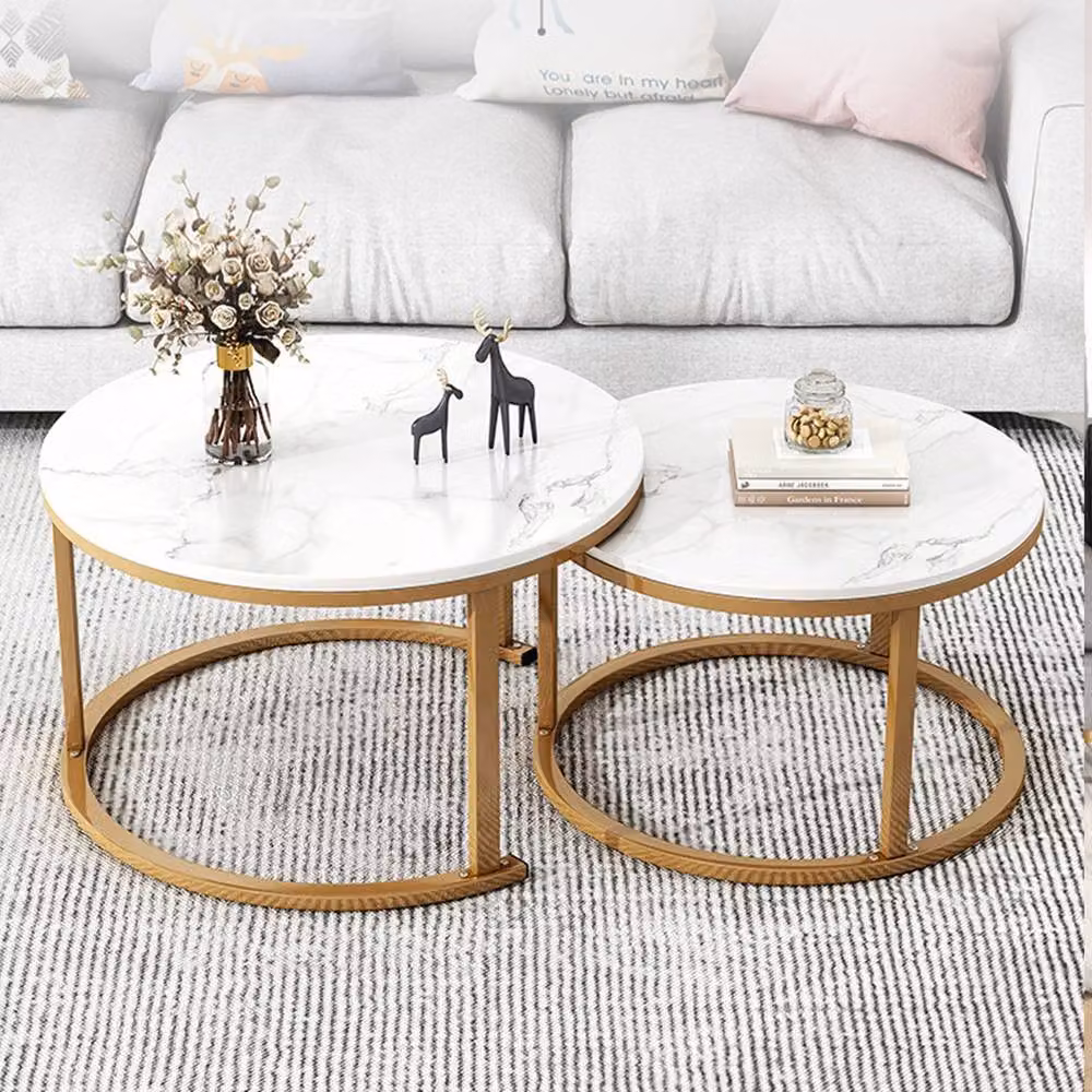 Havendro Set of 2 Round Nesting Coffee Tables in White and Gold – 3