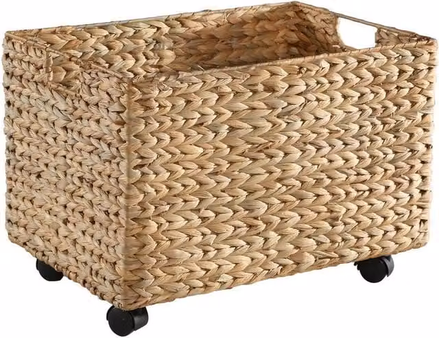 CALICOSY Water Hyacinth Toy Chest with Castors, Beige, W: 50 cm, D: 35 cm, H: 36 cm – 1