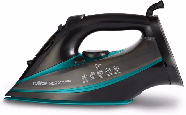 Tower Steam Iron with Ceramic Non-Stick Plate and Anti-Calc System, Black and Petrol – 7