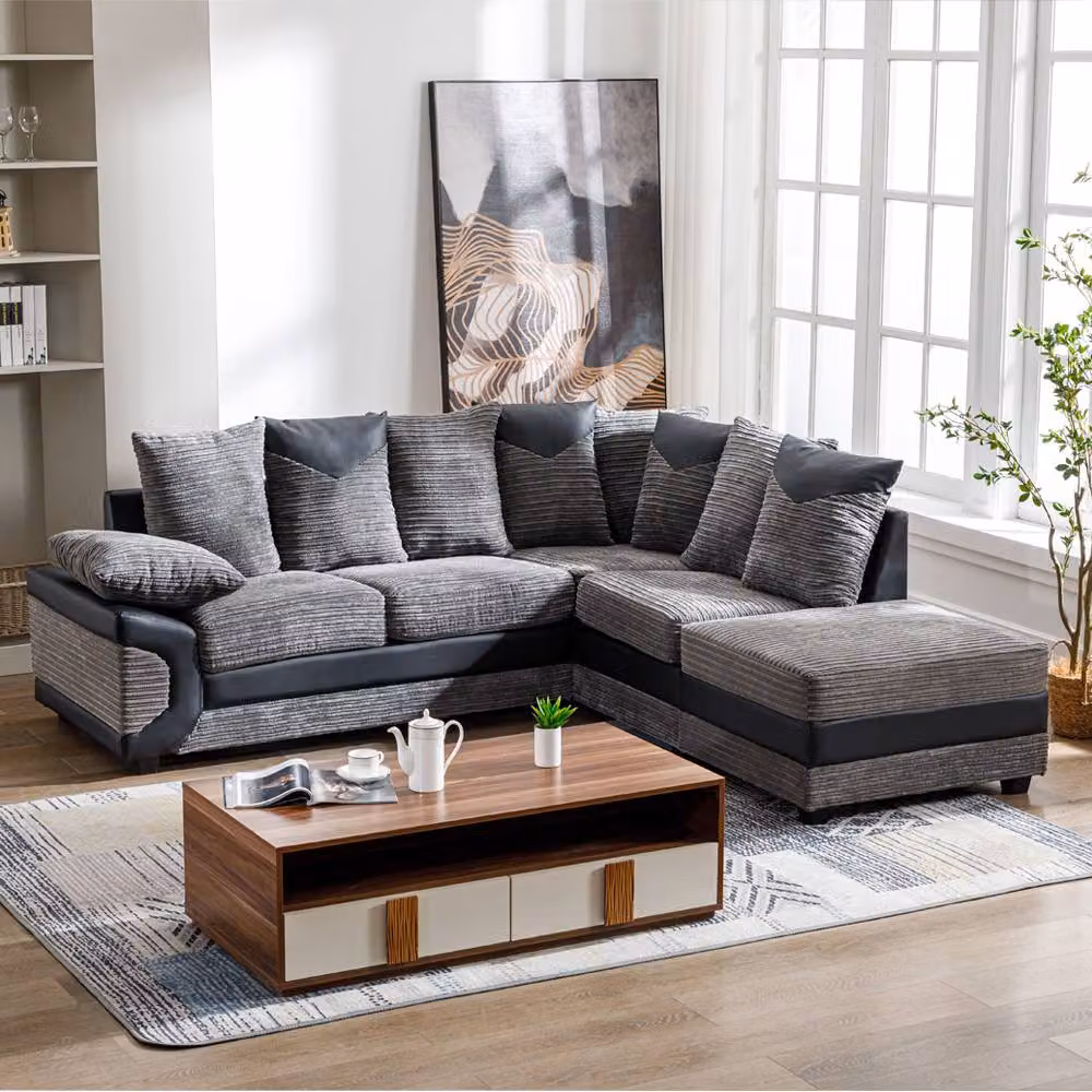 LUXURY LIFE Sienna Right Hand Facing L-Shape Cord Corner Sofa in Grey – 2