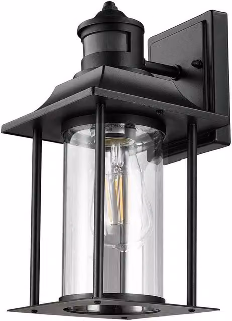 EONLION Black Outdoor LED Wall Light with PIR Motion Sensor and Aluminium Lantern Design for Garden and Terrace – 1