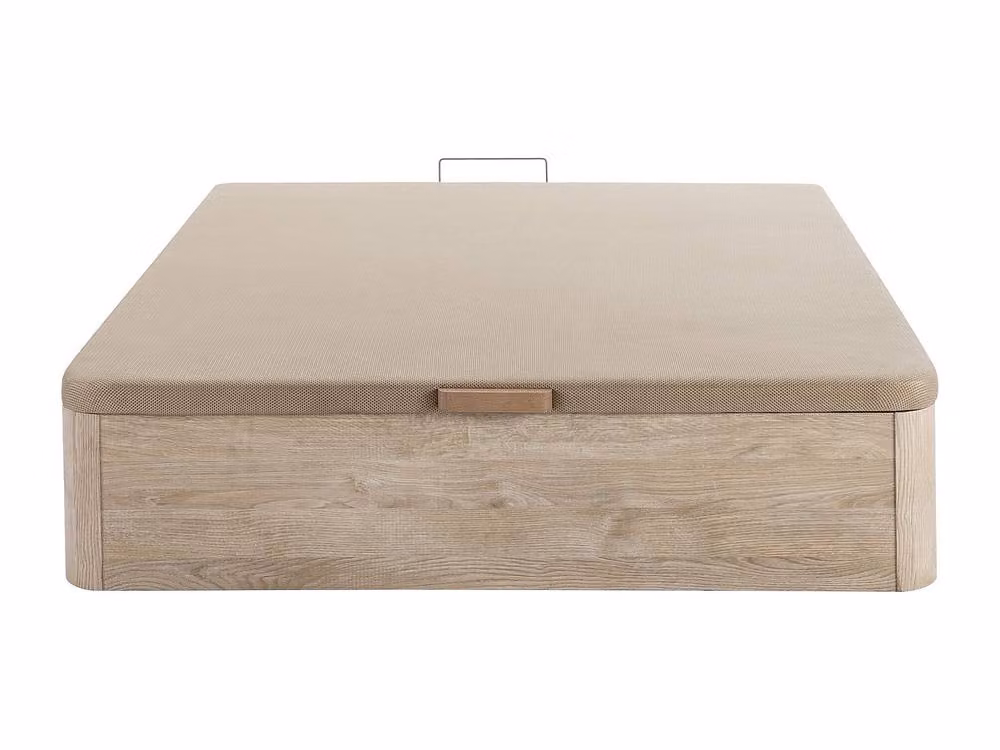Vente-unique Hestia Ottoman Storage Bed Base in Light Oak and Beige, W/D/H: 160 x 200 x 30 cm – 2