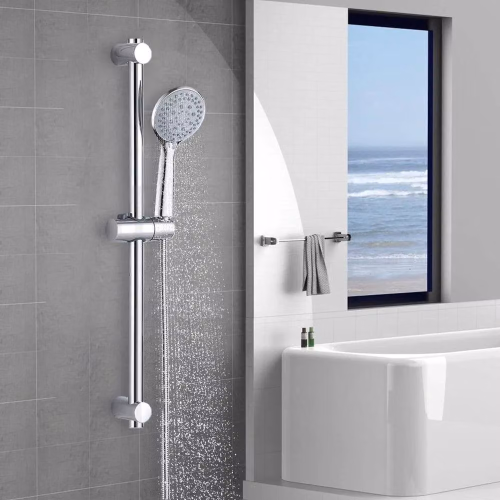 KORVIXA Adjustable Chrome Shower Riser Rail Kit with Slider Head in Silver, Height: 180 cm – 1