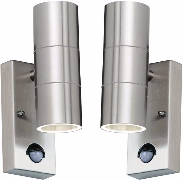 Loops 2 Pack IP44 Outdoor Stainless Steel Up and Down Wall Lamp with PIR Motion Sensor and Timer in Silver – 1