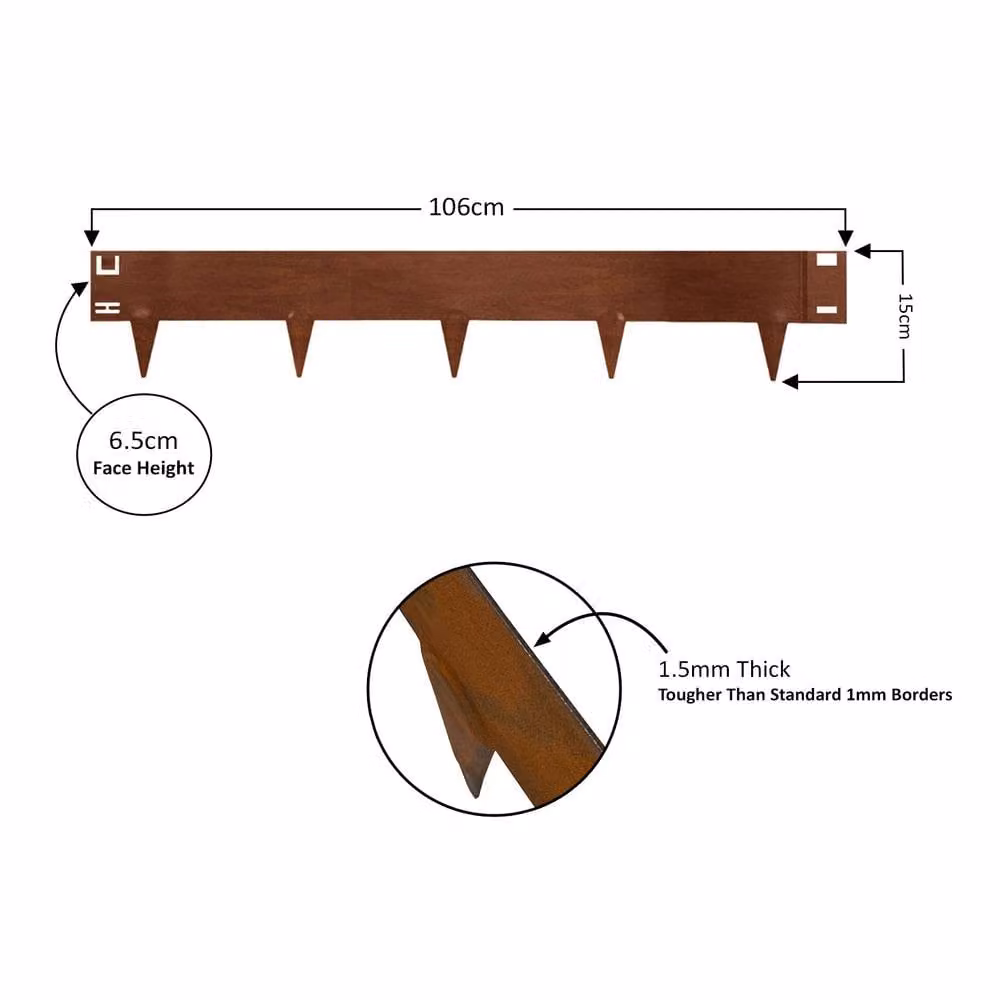 Nicoman Set of 5 Heavy Duty Metal Garden Border Edging in Bronze, 1m Long – 3