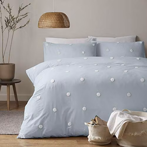 Appletree Signature J Rosenthal & Son Dotted Cotton Tufted Duvet Cover and Pillowcase Set, Blue and White, Single