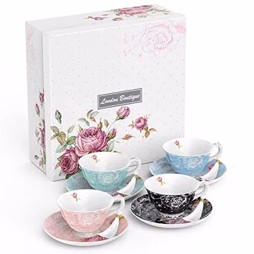 London Boutique White Floral New Bone China Tea Cup and Saucer Set – 1