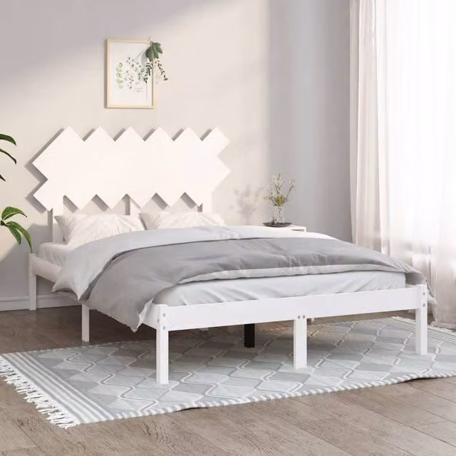 Berkfield Home White Solid Pine Wood Double Bed Frame W/D/H: 135 x 190 cm – 1