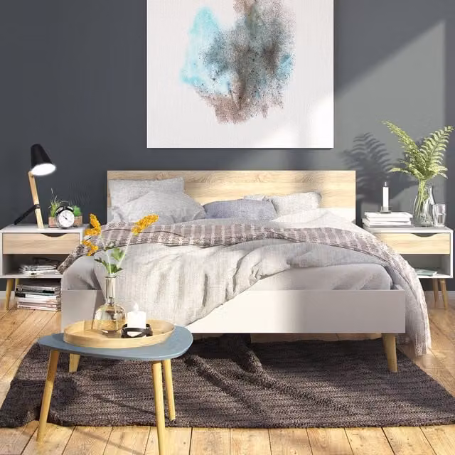 Furniture To Go Oslo Euro Bed in White and Oak, Double, 140 x 200 cm