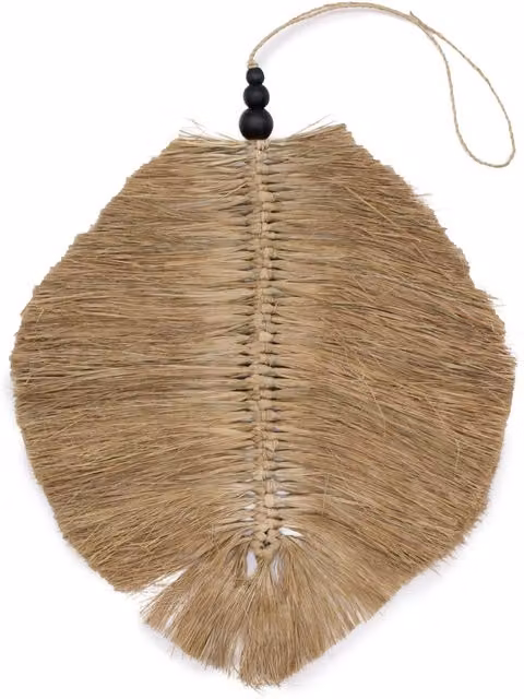 KDMD Hanging Raffa Leaf Rattan Wall Object in Brown, 35 cm
