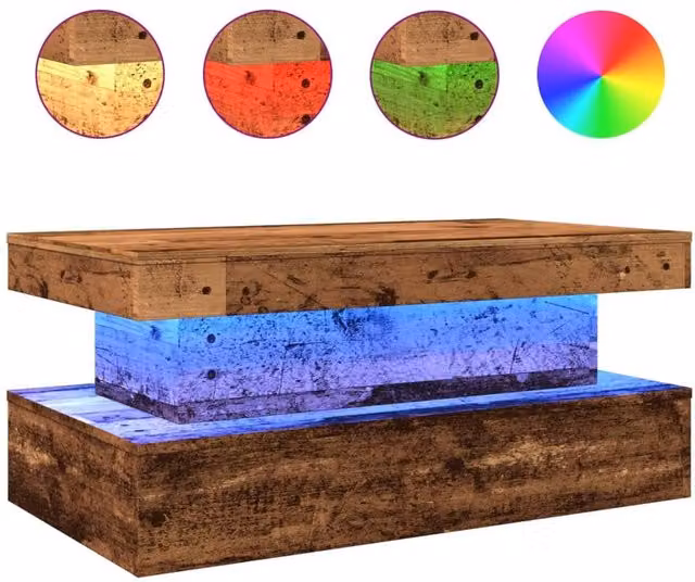 Berkfield Home Modern Coffee Table with LED Lights in Brown, W: 90 cm, D: 50 cm, H: 40 cm – 1
