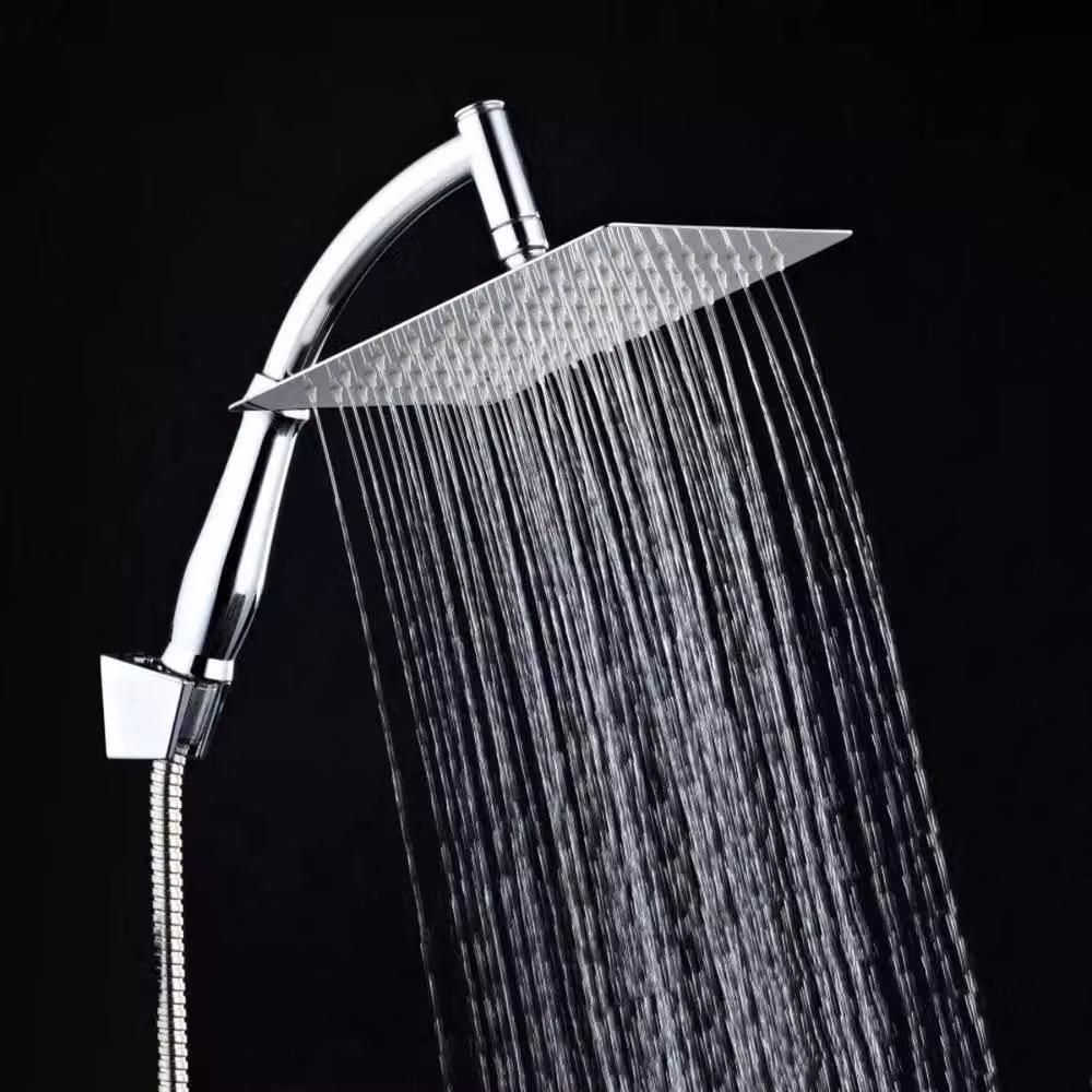 PAWNORA Large Square Stainless Steel Rainfall Overhead Shower Head in Chrome Silver – 2