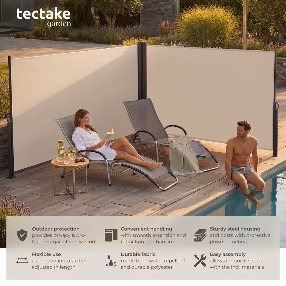 tectake Extendable Double-sided Awning with Roll-up Mechanism in Beige, Width: 160 cm – 2