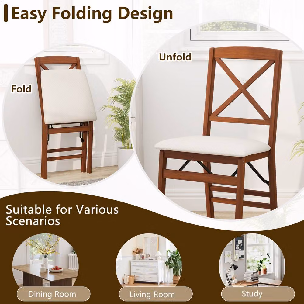 Costway Set of 2 Folding Dining Chairs with Padded Seats in Walnut Brown – 3