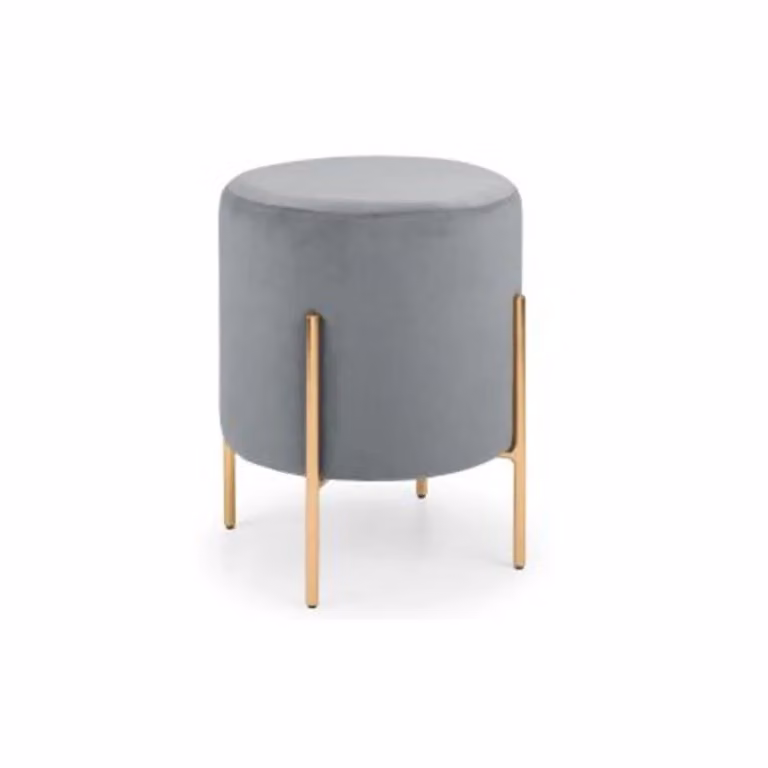 Ashfield Light Grey Velvet Stool with Gold Metal Frame