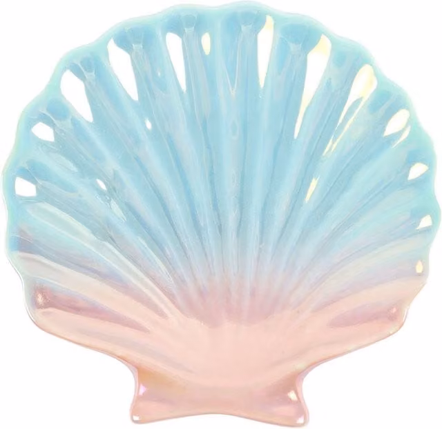 Something Different Organic Seashell Iridescent Ceramic Trinket Dish in Blue, Pink and Yellow