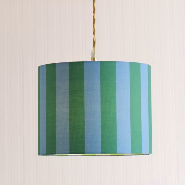 ValueLights Callie Small Colour Clash Round Fabric Ceiling Drum Lamp Shade and LED Bulb in Blue and Multicolour
