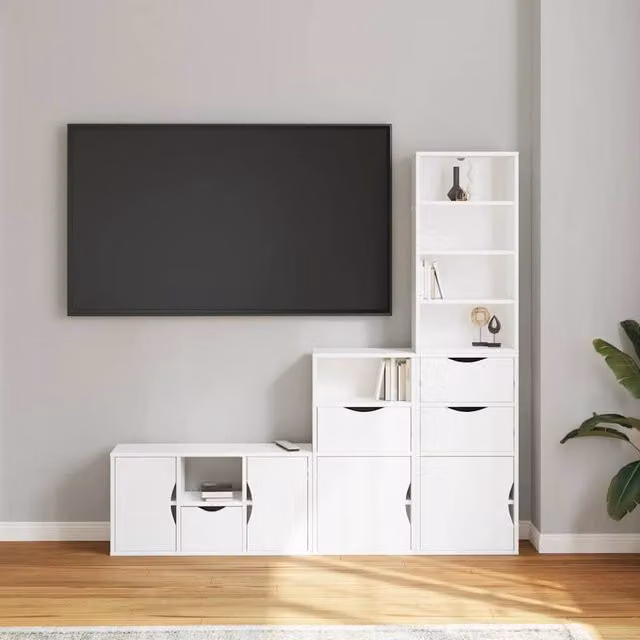Berkfield Home ODDA 4 Piece White Solid Wood Pine TV Unit with Storage