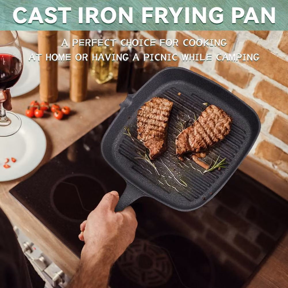 Living and Home Cast Iron Square Grill Griddle Pan with Pouring Spout in Black – 4