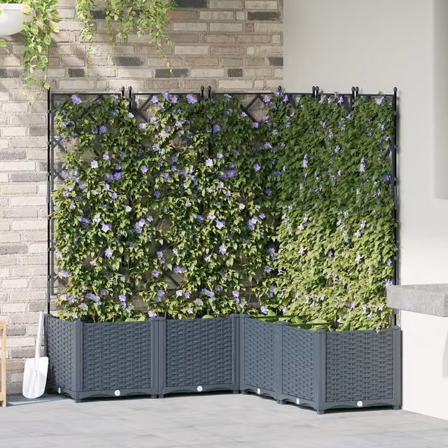Berkfield Home Garden Planter with Trellis, 5 Pieces, Light Grey, W/D/H: 120 x 120 x 143 cm