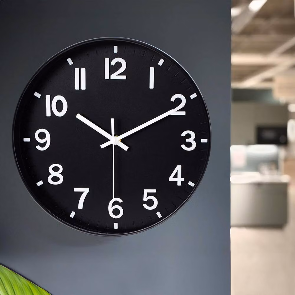 BARGAINS-GALORE Black Modern Round Quartz Wall Clock with Silent Analog Movement, Diameter: 30.48 cm – 2