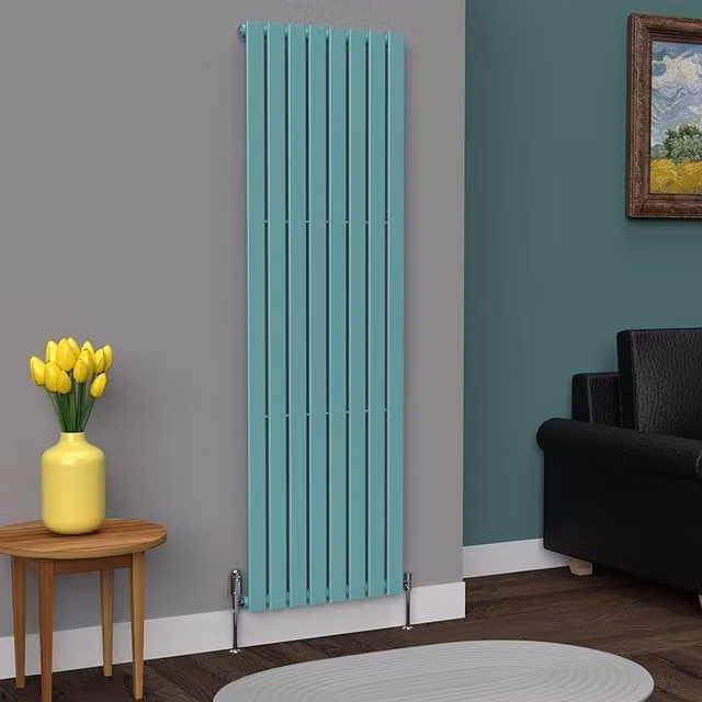Lux Heat Flat Coloured Vertical Radiator in Light Aqua Green, H 180 cm x W 56 cm