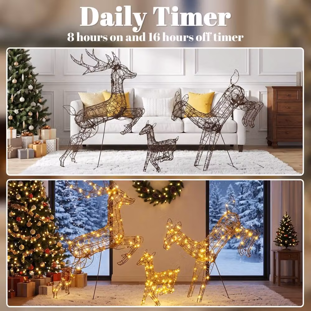 OUTSUNNY 3-Piece Light Up Deer Family Set with 200 Warm White LED Lights, Brown – 5