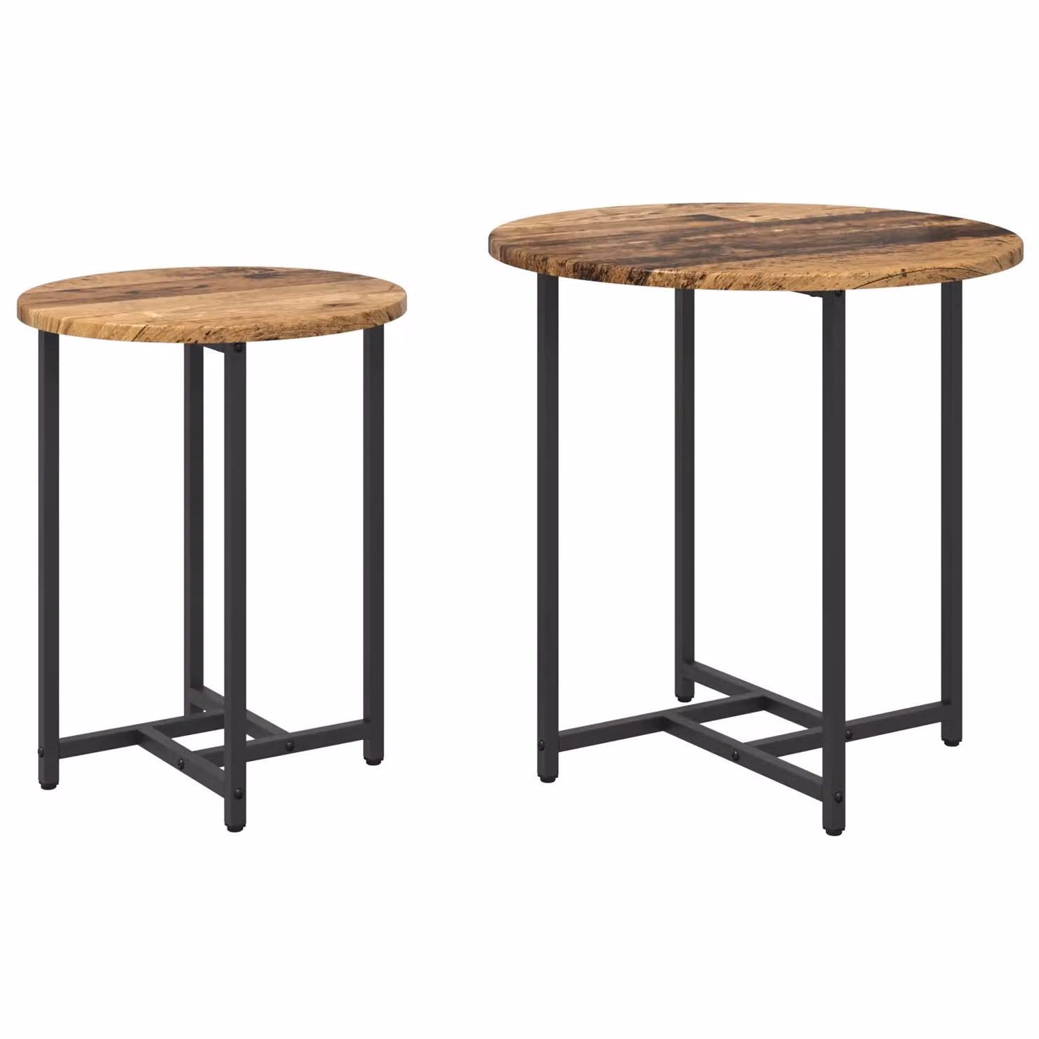 Berkfield Home Set of 2 Round Rustic Brown Side Tables with Wood and Metal Finish – 2